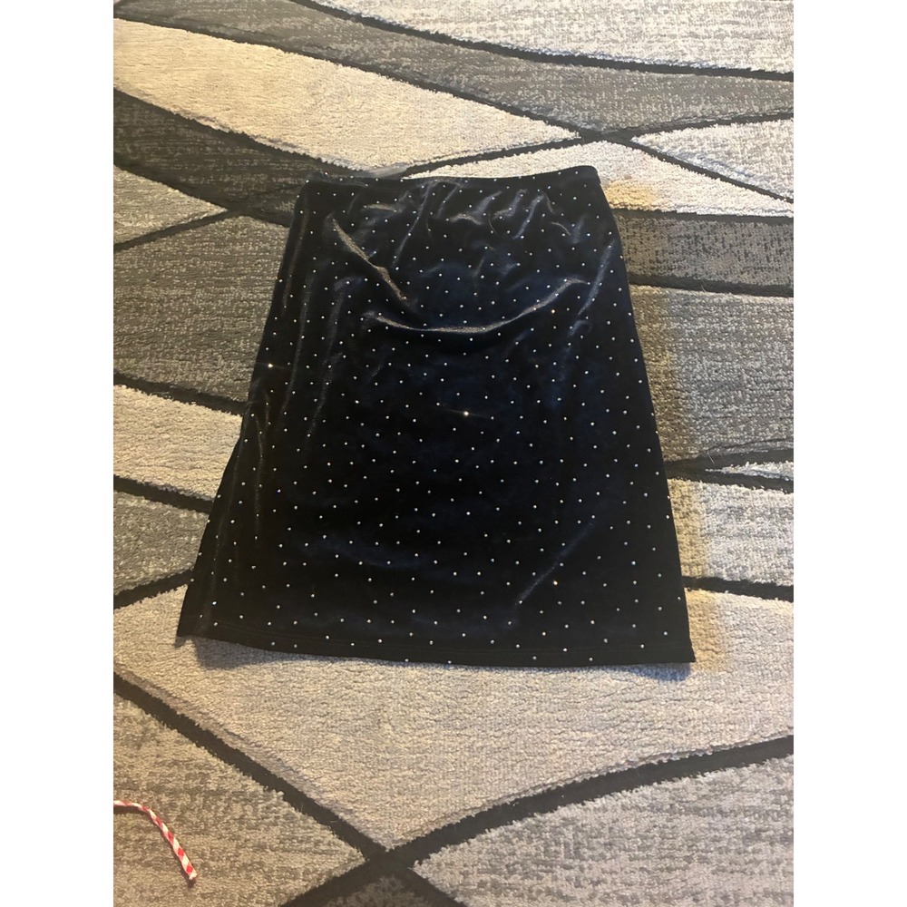 Frankee & Skylarr Black Velvet Rhinestone Mini Skirt XS Sparkly Holiday Party